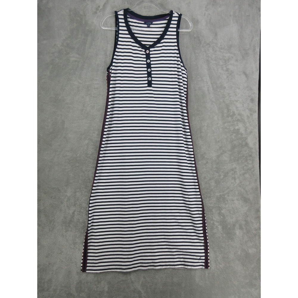 Nautica Dress Womens Size XL Navy Blue Striped Henley Nautical Midi Preppy Knit